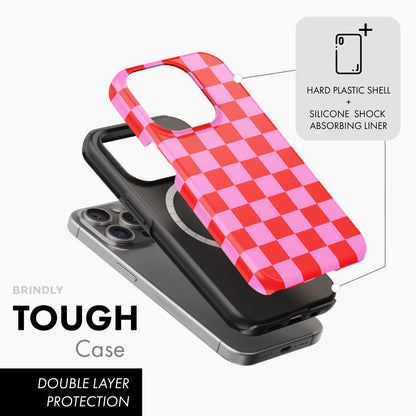 Red & Pink Check - Tough Phone Case (MagSafe)
