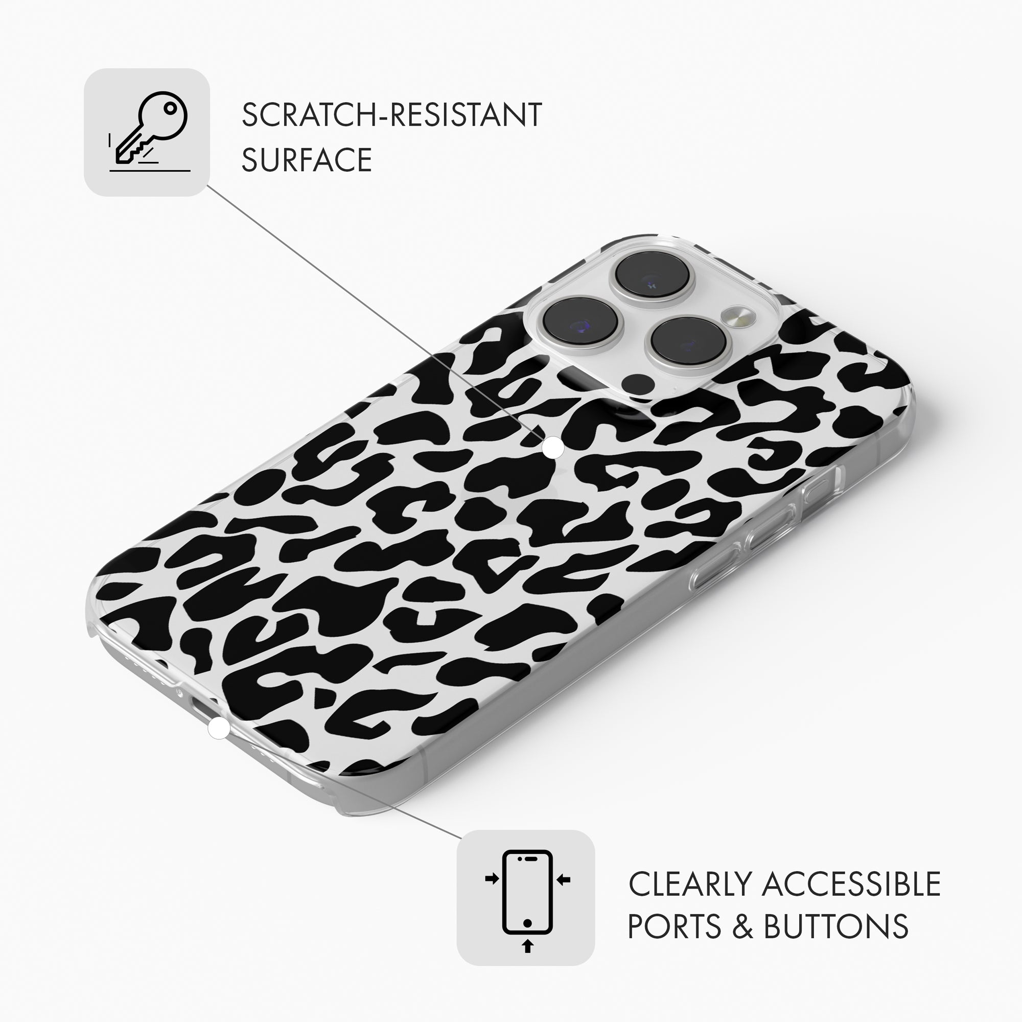 Black Leopard Print - Clear Phone Case