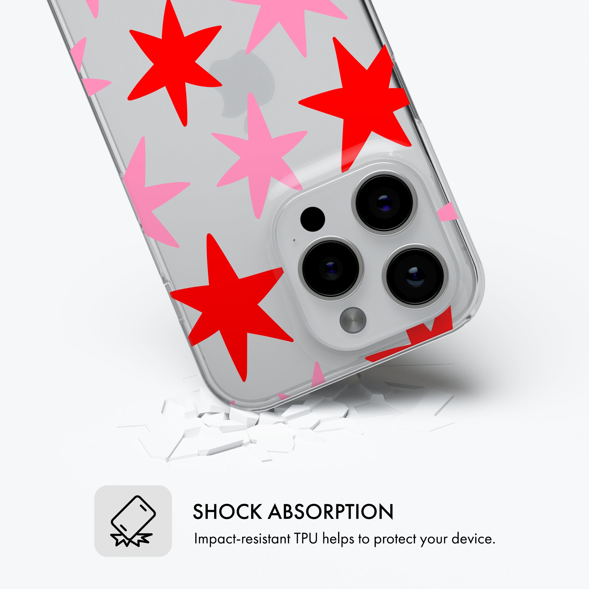 Pink & Red Stars - Clear Phone Case