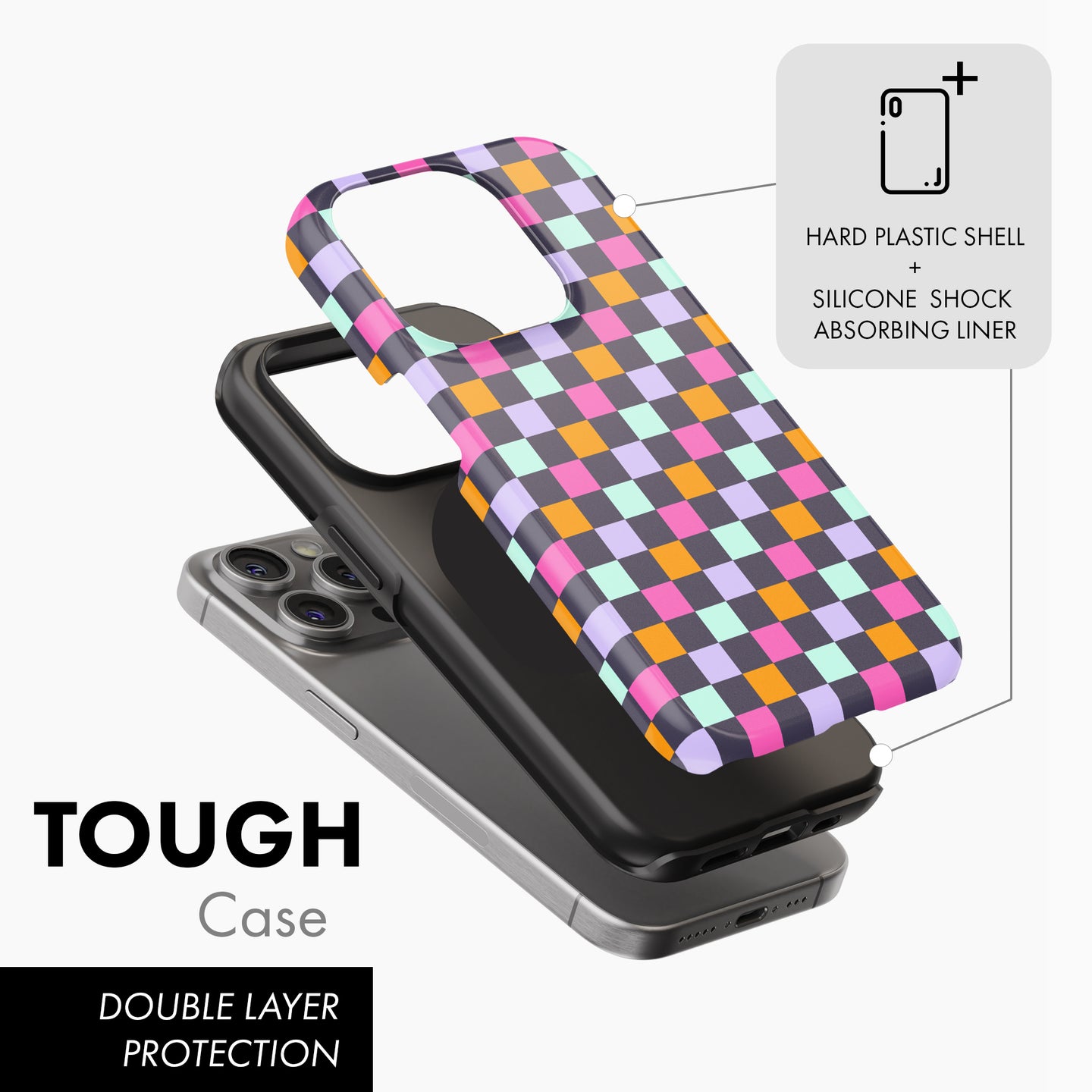 Purple, Pink, Orange Check - Tough Phone Case