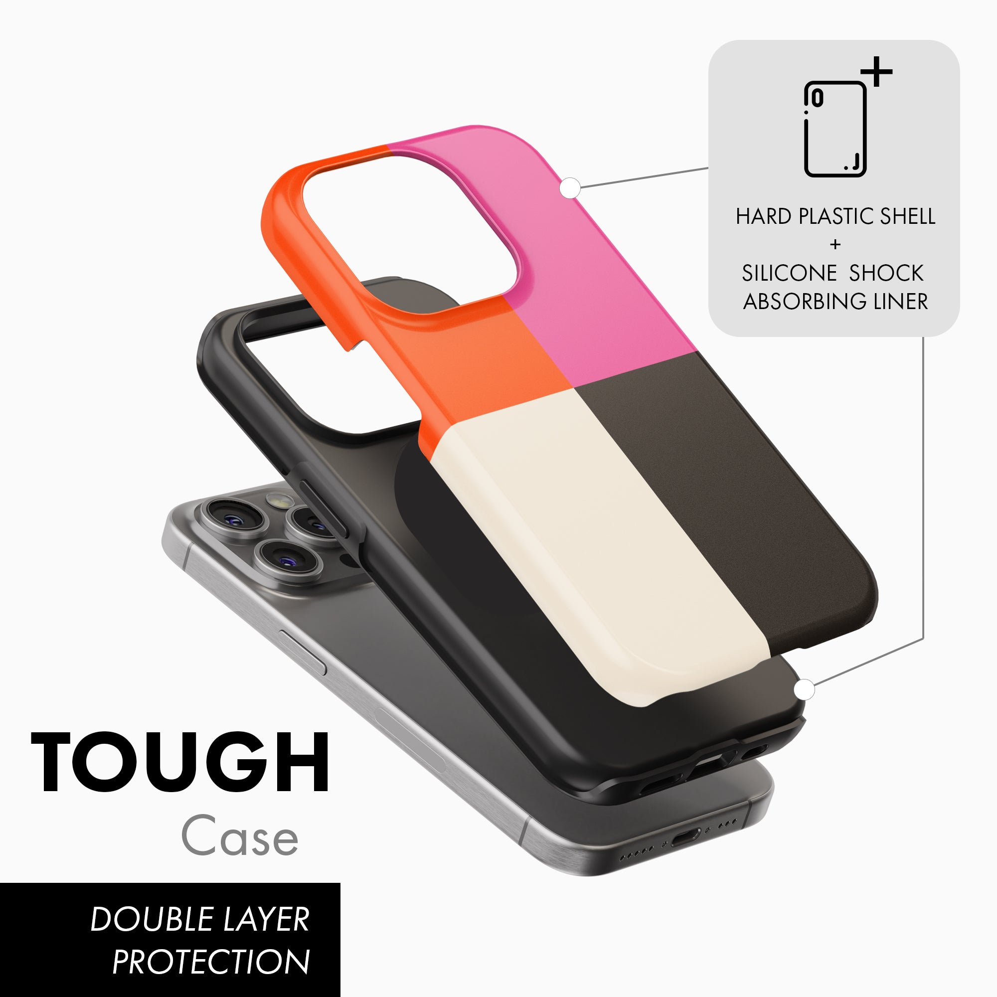 Pink, Orange, Black & Cream - Tough Phone Case