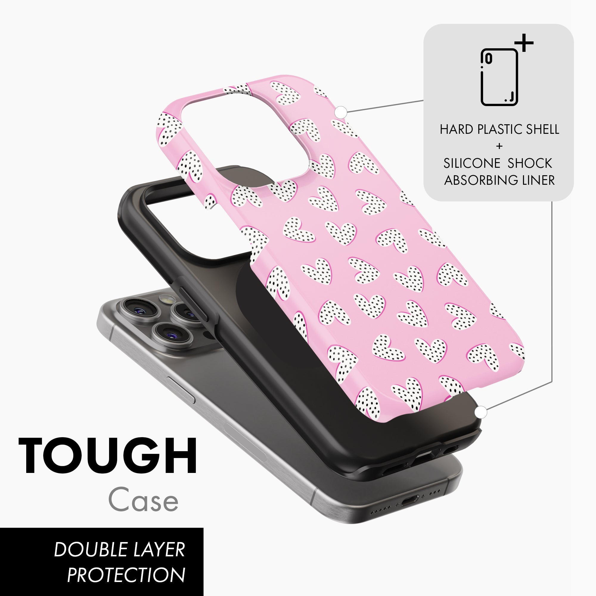 Pink Dotted Hearts - Tough Phone Case