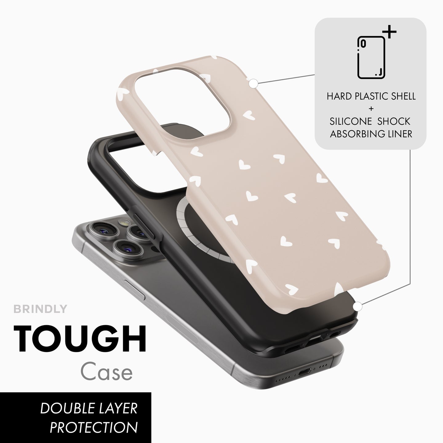 Beige Hearts - Tough Phone Case (MagSafe)