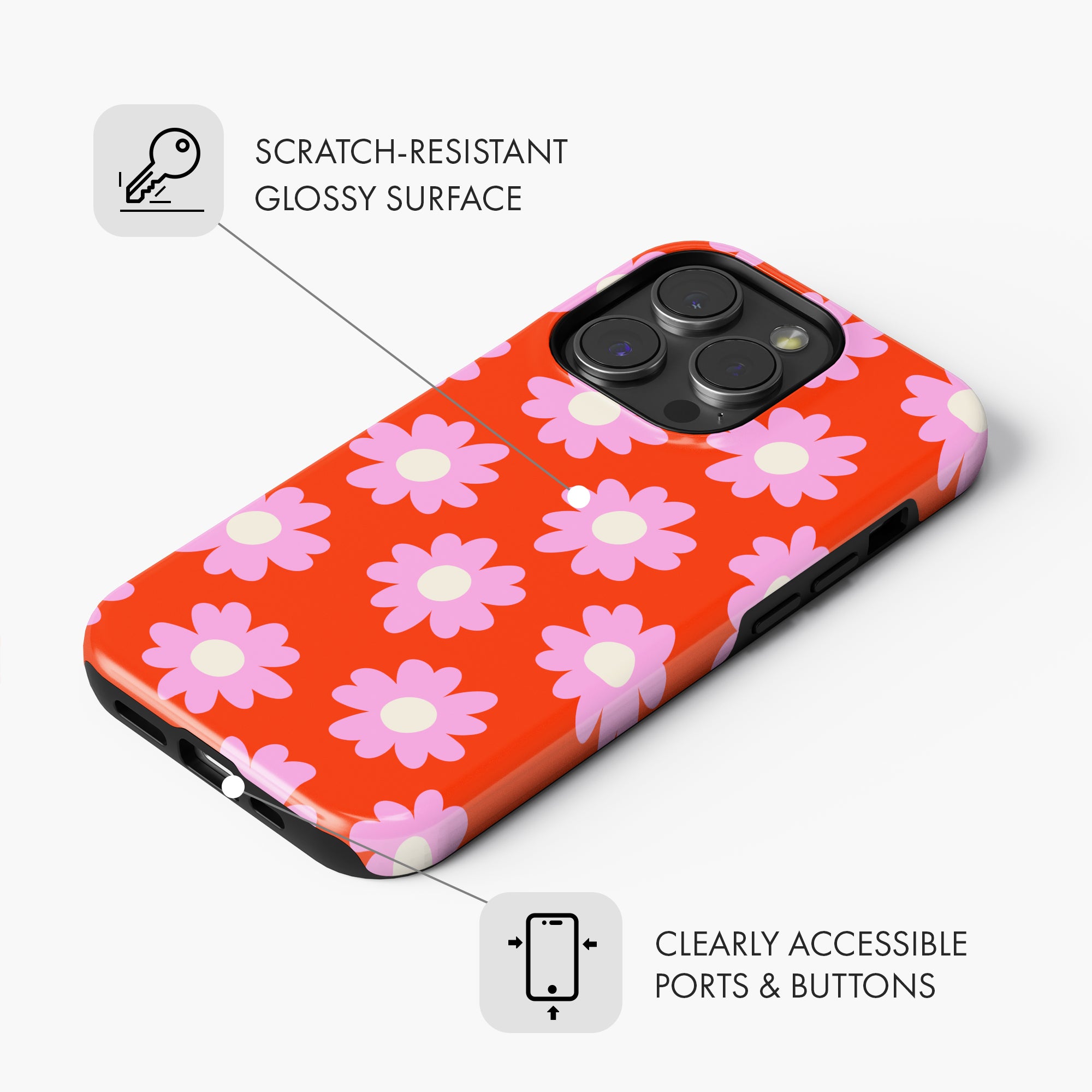 Red with Pink Daisy - Tough Phone Case (MagSafe)