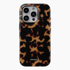 Brindly Tortoise Chic phone case with black and amber tortoiseshell pattern.
