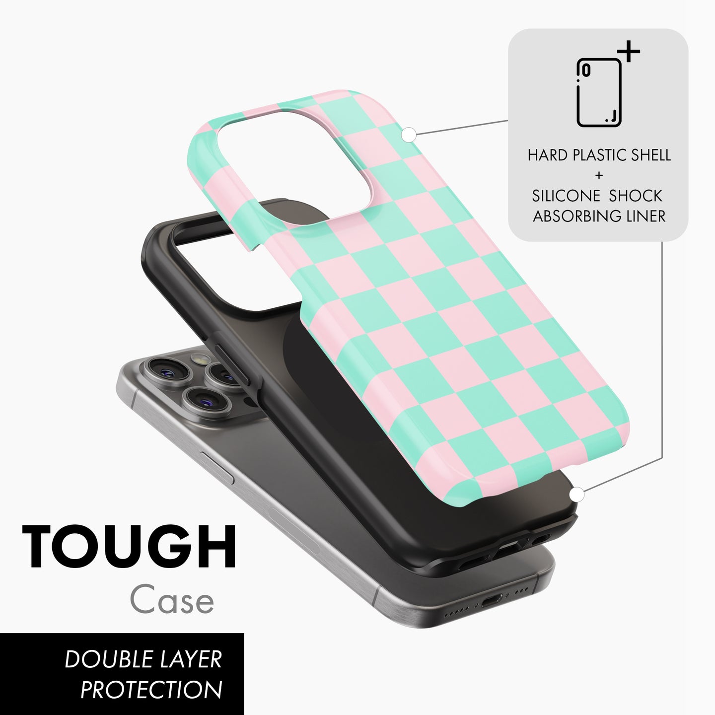 Minty Pink Check - Tough Phone Case