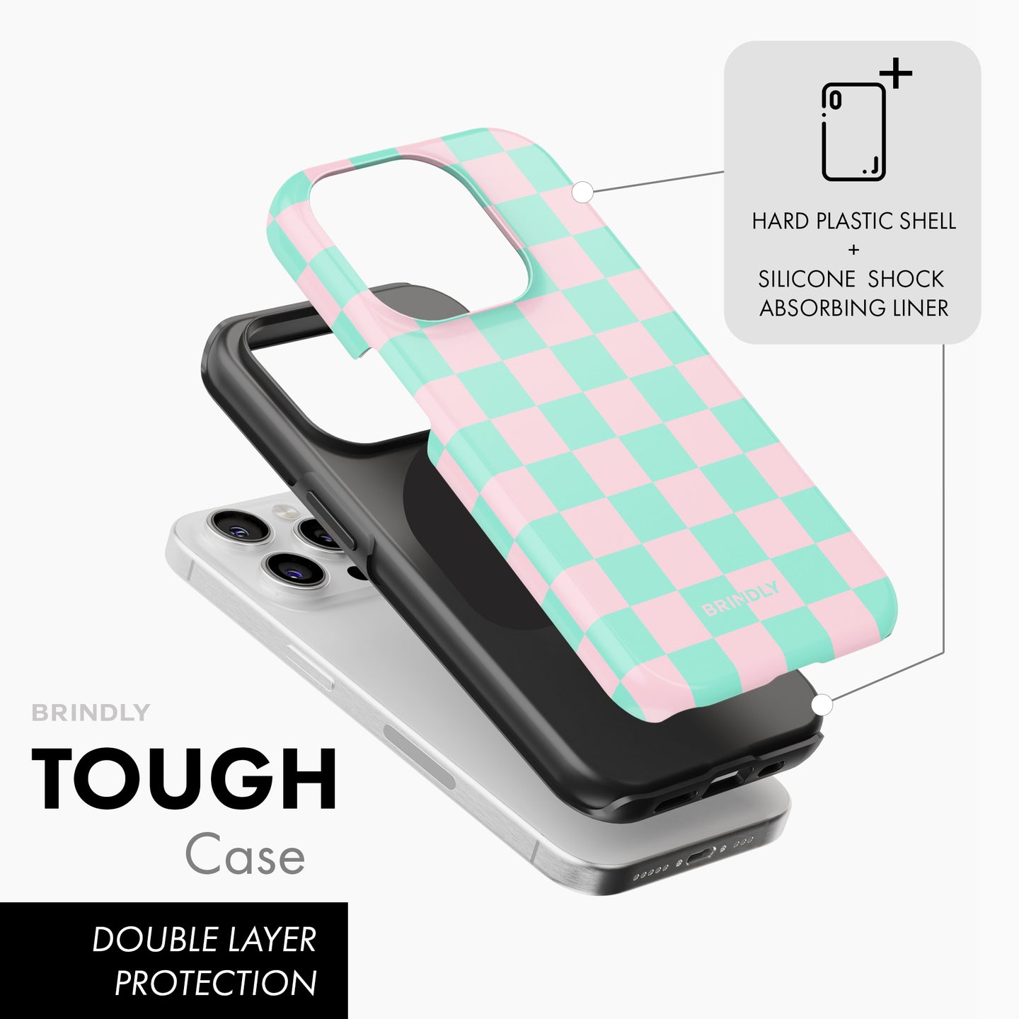 Minty Pink Check - Tough Phone Case