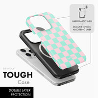 Minty Pink Check - Tough Phone Case (MagSafe)