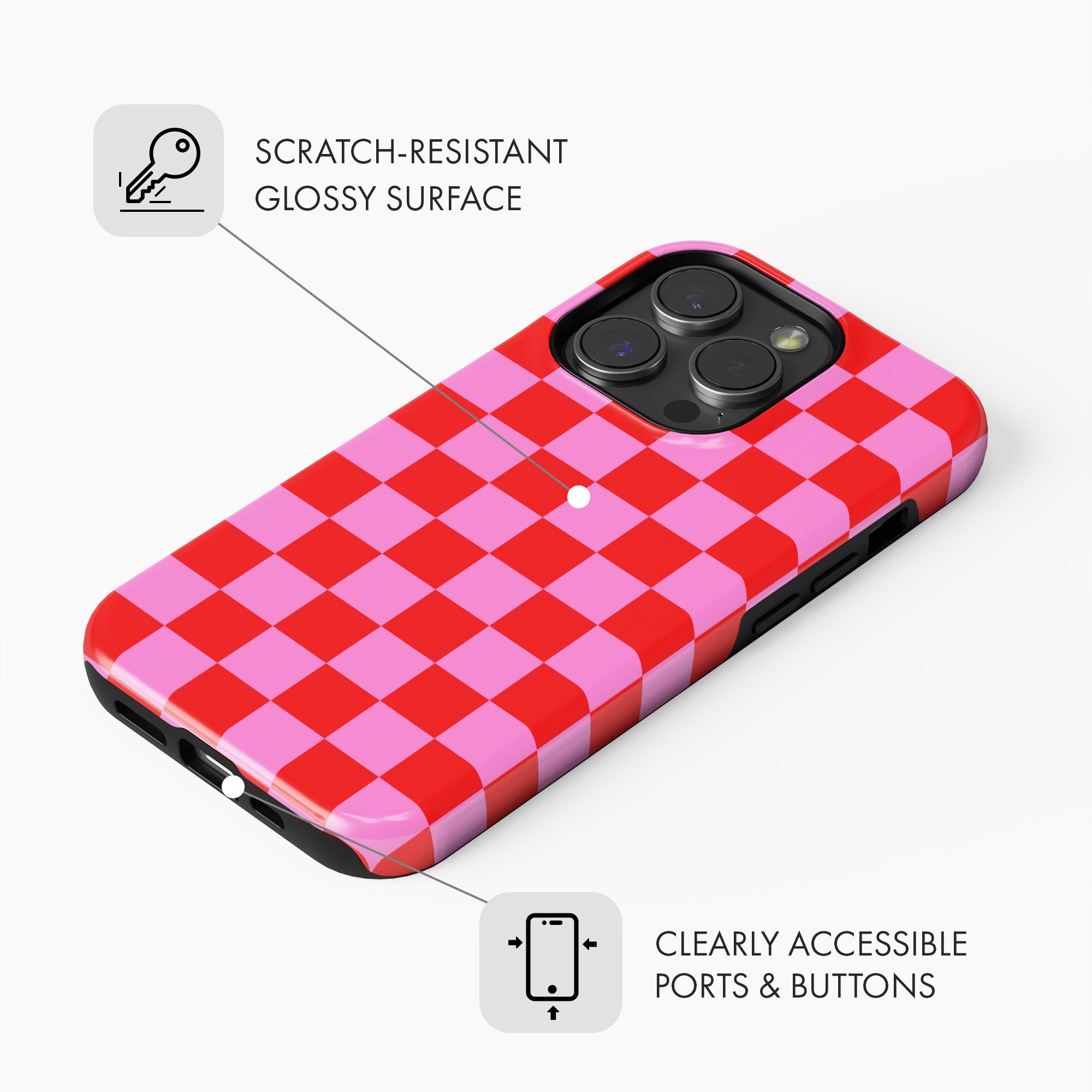 Red & Pink Check - Tough Phone Case (MagSafe)